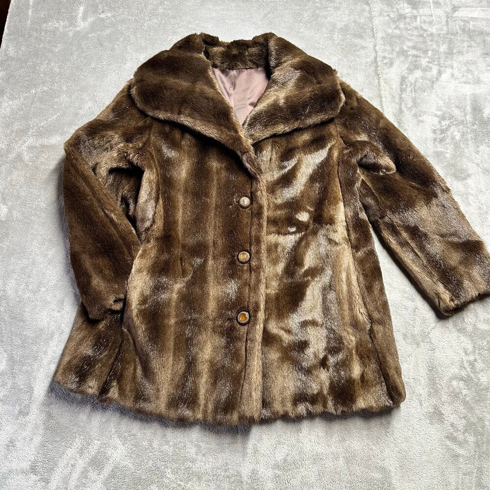 Vintage Aleutian Brown Faux Fur Jacket Coat Womens Medium